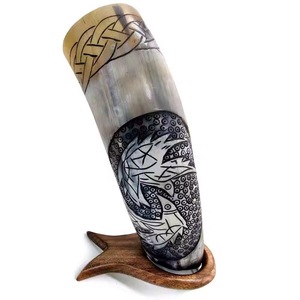 แก้วน้ำวัวทำมือ ลายมังกรแกะสลัก รูปทรงธรรมชาติ ของสะสมงานศิลปะ - Product Image 5