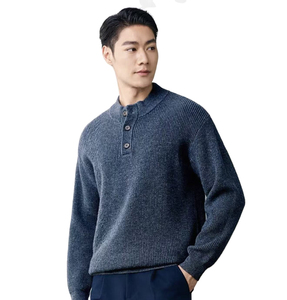 Men's Comfortable Winter <b>Henley</b> Sweater <b>Long</b> <b>Sleeve</b> Soft Knitted Pullover Button Neck Classic Casual Apparel Wholesale Knitwear - Product Image 5