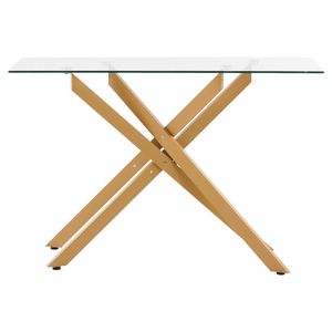 Table basse rectangulaire moderne en verre avec pieds croisés en fer, console géométrique dorée, plateau en verre trempé, table d'appoint de canapé - Product Image 5