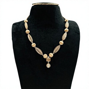 Ensemble de bijoux de luxe en or massif 22 carats, classique, pour mariage et soirée, avec collier et boucles d'oreilles pour femmes - Product Image 1