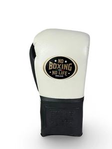 Gants de boxe professionnels en cuir de vache véritable à lacets, noir et blanc, No Boxing No Life, pour entraînement de combat, CP-BG-149 - Product Image 4
