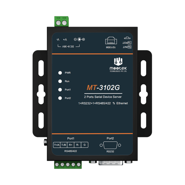 MT-3102G Industrial Serial Server 2-Port RS232 RS485 RS422 Ethernet Converter Wall Mounted