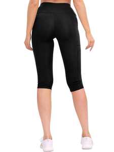 Mid Waist Simple <b>Legging</b> for Women Capri Full Length Soft 3/4 Tummy Control Crossover Waist Gym Pants <b>Pockets</b> 100% Cotton - Product Image 3