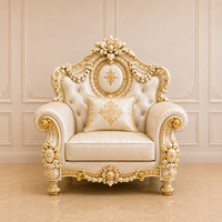Juego de Muebles de Lujo para Sala de Estar, Inspirado en Palacios, Tallado Moderno en Madera de Teca, con Sofá y Mesa de Centro en Blanco Dorado Premium