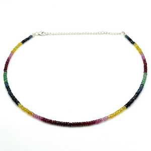 Collar de cuentas facetadas de zafiro natural multicolor de 3-3.5 mm, collar de piedras preciosas para mujeres y niñas, hecho a mano. - Product Image 2