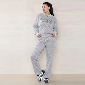Conjunto de Sudadera Oversize Gris con Cierre y Estampado de Letras, Cuello Redondo, Corte Regular, Unisex, Ropa Casual de Otoño - Product Image 2