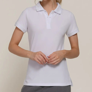 Classic Lapel Collar 3-Button Slightly Slim Fit Side Slit Casual Daily Top <b>Women</b> Solid Pure <b>White</b> Cotton <b>Polo</b> <b>Shirts</b> - Product Image 1