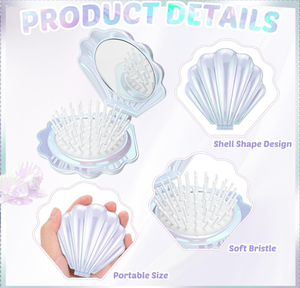 Brosse à cheveux pliable coquillage mignon avec miroir, peigne de poche portable, accessoires de coiffure de voyage, logo personnalisé, vente en gros - Product Image 2