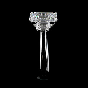 IGI Certi Lab Grown <b>Emerald</b> Cut Diamond Three Stone Engagement <b>Ring</b> with <b>Emerald</b> Side Diamonds 10K 14K 18K Gold 925 935 <b>Silver</b> - Product Image 4