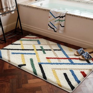 Alfombra de Baño Geométrica de Algodón, Rectangular, Antideslizante, con Base de Goma Gruesa, Moderna, para Uso Doméstico - Product Image 3