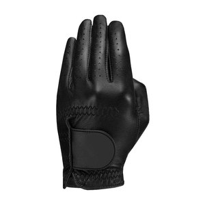 High Quality Customizable All Black Cabretta Leather Men's Golf Gloves with Rubber <b>Strap</b> Anti Slip Breathable Soft Grip - Product Image 1