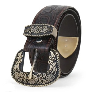 Cinturón clásico de cuero occidental de alta resistencia, moldeado en una sola pieza, con patrón floral, de piel de vaca, hecho a mano, unisex. - Product Image 3