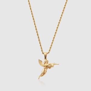 Gold Plated <b>Silver</b> Angel Cherub Hip Hop Pendant <b>Rope</b> <b>Chain</b> Angel Pendant Necklace - Product Image 3