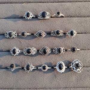 Noir Elegance Black Onyx Brass Handmade Vintage Silver Plated Adjustable Bohemian Gemstone Wedding <b>Rings</b> Unisex Wholesale - Product Image 6