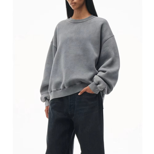 Suéter de punto grueso de algodón y felpa francesa con cuello redondo para mujer, diseño casual de otoño, con apliques de cristal bordados en la parte delantera. - Product Image 1