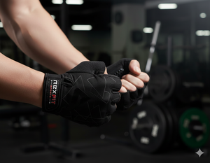 Gants de sport demi-doigts RHINO FITNESS noirs avec sangle de poignet réglable et fermeture auto-agrippante pour la musculation, unisexe, respirants et antidérapants - Product Image 1