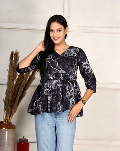 Túnica de Algodón de Alta Calidad con Diseño Floral, Estilo Jaipur, Manga 3/4, Estampado de Algodón Ecológico y Ético, Ropa de Verano para Resort - Product Image 1