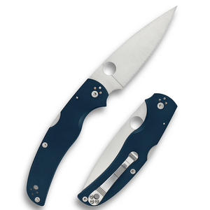 Couteaux de poche pliants utilitaires d'extérieur avec manche ergonomique bleu foncé, lame en acier inoxydable à bord plat, trou pour le pouce et fixation sécurisée - Product Image 2