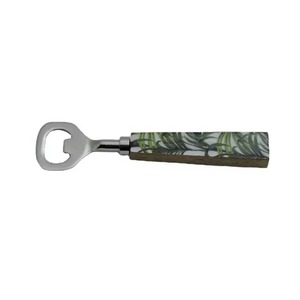En promotion : Ouvre-bouteille manuel en acier inoxydable avec manche en bois, design géométrique vert et marron - Product Image 3