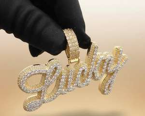 Pendentif en argent 925 avec initiales en lettres cursive, serti de diamants Moissanite VVS, bicolore, bijoux hip-hop, breloques personnalisées pour cadeaux - Product Image 3