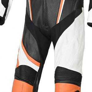 Trajes de Motociclismo de Cuero Genuino, Duraderos y Ligeros, en Negro, Naranja y Blanco, para Carreras de Alta Velocidad - Product Image 5