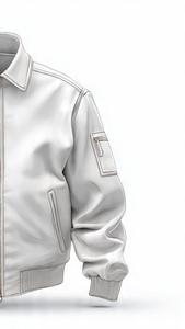 เสื้อแจ็คเก็ตบอมเบอร์ผู้ชายสีขาว หนัง PU ทรงปกติ ปกคอพับ ปิดด้วยซิป สไตล์ลำลอง ใส่ได้ในฤดูใบไม้ร่วง - Product Image 3