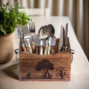 Boîte de rangement pour couverts, serviettes, condiments et accessoires de cuisine en bois de qualité supérieure, disponible à la vente - Product Image 5