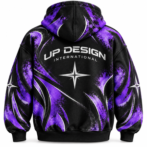 Sweat-shirt à capuche surdimensionné personnalisé avec imprimé graphique violet et noir, streetwear unisexe, sweat-shirt à capuche lourd pour hommes et femmes - Product Image 4