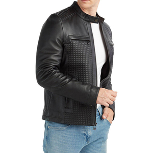 Veste en cuir véritable pour homme, style motard, col montant, logo frontal, respirante, meilleurs prix, vestes pour homme - Product Image 3
