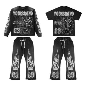 Conjunto de 2 Piezas de Sudadera con Capucha y Pantalones Deportivos Vintage Lavados al Ácido, Diseño con Pedrería, Ropa Urbana para Hombre - Product Image 4