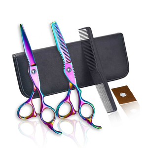 Ciseaux à bords convexes pour droitiers, ciseaux à manche décalé en acier inoxydable noir, kit de ciseaux de coiffure dorés pour barbier - Product Image 1