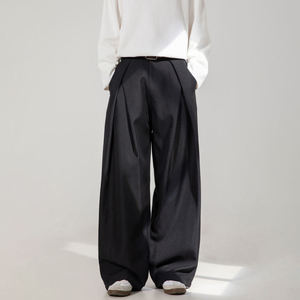 OEM 2026 Custom Pleated Design Wide Leg Pants Men's Autumn Straight Loose Vintage Street Casual <b>Trousers</b> - Product Image 4