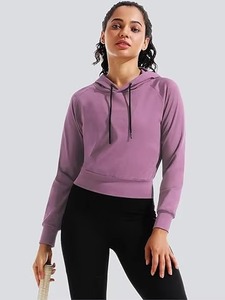 Sudadera con Capucha para Mujer, Color Sólido, Manga Larga, Tejida, Transpirable, Estilo Otoñal, Morado, Mezcla de Algodón y Spandex, con Volantes, Estilo Otoñal - Product Image 1