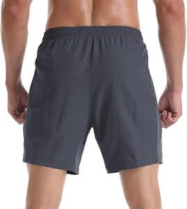 Shorts de sport gris foncé pour homme avec cordon de serrage, décontractés, pour l'entraînement et la gym, avec poches latérales - Product Image 6
