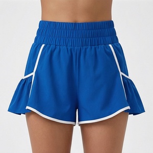 Shorts à volants bleus taille haute pour femme, style sportif, respirant, en polyester, pour l'été - Product Image 1