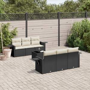 Black Garden <b>Sofa</b> <b>Set</b> With Cream Cushions Outdoor Furniture Rattan Contemporary Design - Product Image 1