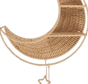 Cute moon seagrass wall shelf kid handwoven rattan wicker shelves nursery <b>toy</b> organizer <b>storage</b> <b>baskets</b> home decor wholesale fac - Product Image 4