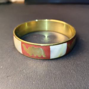 Luxury Brass Bangle with Red and White Shell Inlay Handcrafted Gold Elephant Motif <b>Ethnic</b> Indian Wedding Bracelet Jewelry - Product Image 2