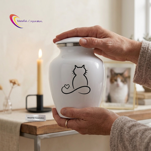 White Pet Cremation <b>Urns</b> Aluminium Metal <b>Cat</b> Memorial Funeral Jars with Heart Handcrafted Durable Keepsake Pet Casket Dog <b>Urns</b> - Product Image 2