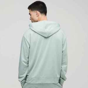 Sudadera con Capucha y Cremallera Extra Grande para Hombre, Verde Claro, 100% Algodón, Felpa Francesa, Estilo Casual para Otoño, Corte Regular, Diseño Liso - Product Image 3