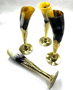 Flûte artisanale en corne naturelle, toucher réel, tige métallique décorative, gobelet à vin rustique unique pour réception de mariage, fête, table à manger - Product Image 4