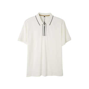 Polo de hombre con cremallera corta, corte minimalista, 2026, estilo casual elegante, manga corta, ajuste entallado, color rojo óxido y azul marino, y Apparel HD - Product Image 4