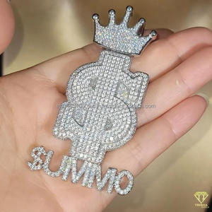 Hip Hop Moissanite Diamond " <strong>SUMMO</strong> " Dollar Sign Pendant White Gold Plated Jewelry For Men - Product Image 1