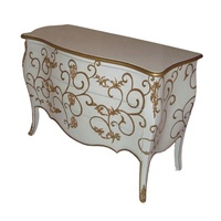 Commode de luxe en bois massif de style français antique peinte en blanc décorée avec de la peinture à la main couleur or pour chambre à coucher