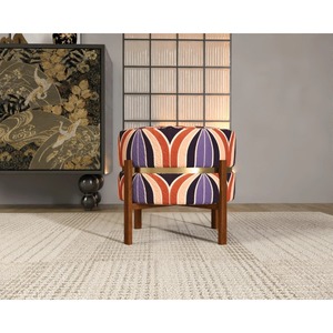 Pouf en tissu à motif abstrait éclectique, ottoman compact pour salon, emballage en une seule pièce - Product Image 3