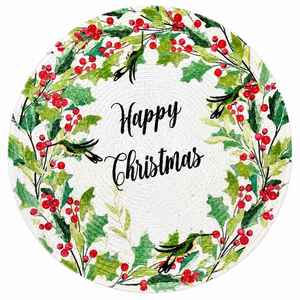 Round <b>Christmas</b> <b>Placemats</b> With Holly Berries And Birds Printed Design For Home Table Decor Washable - Product Image 5