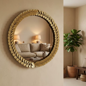 Gold Leaf Handmade Metal & Glass Round Wall <b>Mirror</b> From REHMAN <b>CRAFT</b> - Product Image 6