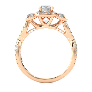 Bague halo en diamant cultivé en laboratoire certifié IGI, or jaune 14 carats, plaqué or, tige torsadée, bijoux de fiançailles de luxe pour femmes - Product Image 3