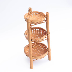 Étagère ronde en bambou à 3 niveaux - Rangement multifonctionnel - Panier en bambou tissé à la main pour la décoration - Product Image 4