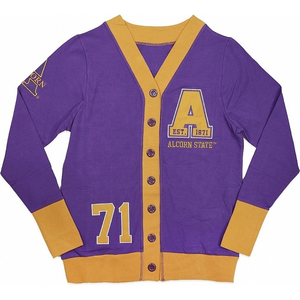 B2B Alcorn State On V-Neck <b>Purple</b> Cardigans With Full Sleeve Knitted Casual Unisex Sweaters With Pockets And Buttons - Product Image 1